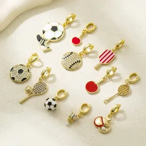 Colgante con Cierre de Langosta para Equipo Deportivo de Cobre Chapado en Oro Real Dijes de Esmalte de Strass con Tema de Pelota para Hacer Collares y Pulseras de Bricolaje