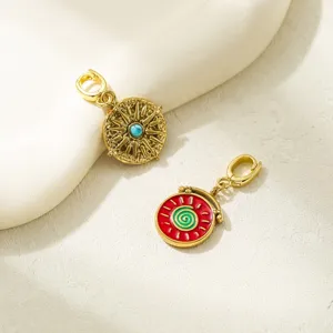 Retro western style alloy sun and enamel pendant charm with lobster clasp for DIY jewelry.
