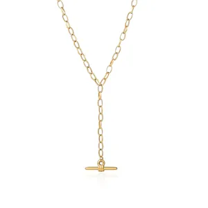 18k gold stainless steel t-bar pendant necklace y-shape minimalist clavicle chain jewelry