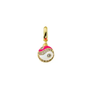 18k gold plated yin yang tai chi pendant with pink white enamel and zirconia for DIY jewelry