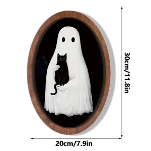 Halloween Geist Holz Bilderrahmen Vintage Retro Wandbehang Dekoration Schild 30x20cm