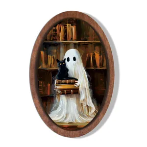 Halloween Ghost Black Cat Wooden Photo Frame Vintage 3D Hanging Sign Wall Decor Spooky Party Home Decoration