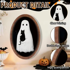Halloween Geist Holz Bilderrahmen Wandbehang Plakette vintage retro Urlaubs Deko