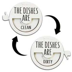Wooden clean dirty dishwasher magnet sign with double sided indicator for kitchen home decor use