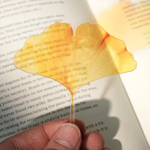 Translucent acrylic ginkgo leaf bookmark yellow aesthetic book marker student reading tool