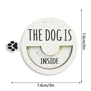 Wooden magnetic pet status sign with rotating design, paw print and clear engraved text.
