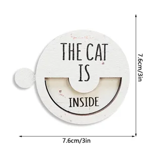 Wooden magnetic cat status sign, rotating wooden reminder plaque for home decor 7.6cm.