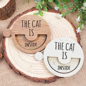 Wooden magnetic pet status sign, rotatable cat indoor reminder home decor sign 2pcs
