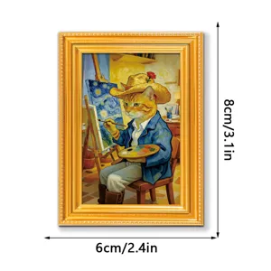 Funny cat art wooden picture frame fridge magnet 3D decorative miniature home ornament