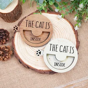 Wooden cat status badge rotating magnetic pet reminder sign cute paw print cute decor home