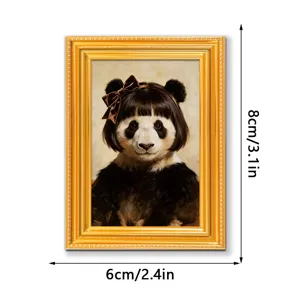 3D wooden photo frame fridge magnet featuring a funny quirky panda portrait with bob hair.