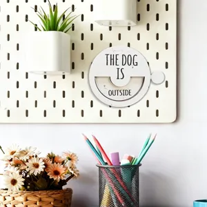Wooden magnetic rotating pet status sign detail, home dog reminder sign with clear text display.