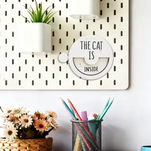 Wooden magnetic pet status reminder board, rotating 3D cat door sign for home decor.