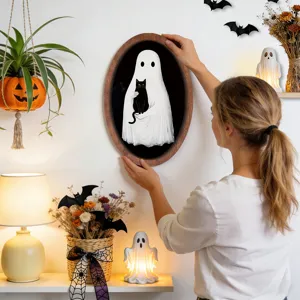 Halloween Vintage Geist Holzbilderrahmen Wandbehang Dekoration gruselige Festtags-Wohnkultur