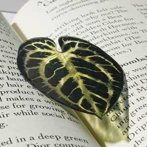 Translucent leaf-shaped acrylic bookmark for reading lovers, plant leaf page marker.