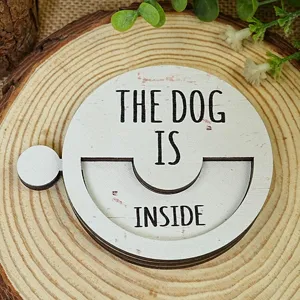 Wooden magnetic pet status sign rotatable dog reminder board home door decor hanging plaque