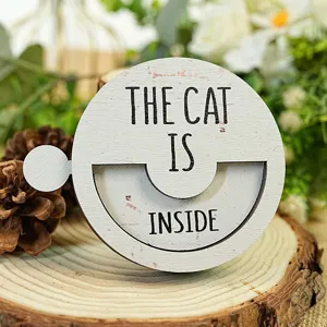 Wooden Magnetic Cat Status Indicator Rotating Pet Reminder Sign For Home Decor Gift