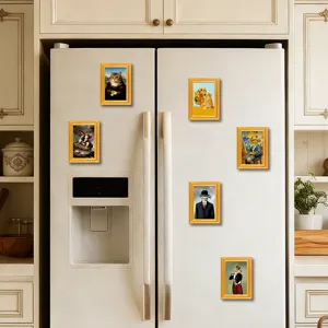 Funny cat fridge magnets with 3D wooden frames, decorative art fridge magnets for kitchen.