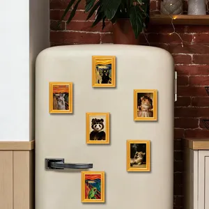 Funny animal art refrigerator magnets set, vintage golden frame decorative magnets for home.