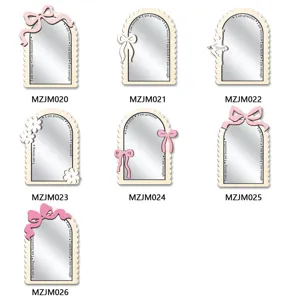 Wooden acrylic arched decorative mirror with bow and inspirational quotes for bedroom wall.