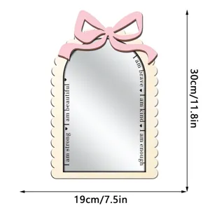 Wooden acrylic decorative mirror with pink bow and inspiring text for home bedroom wall decor.