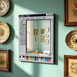 Specchio da parete decorativo stile finestra MS Paint, specchio in legno acrilico casa.