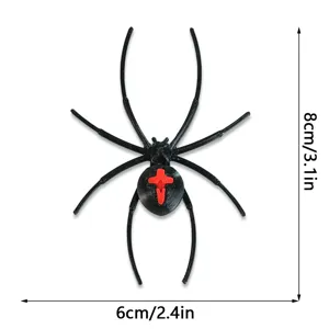 3D printed black spider fridge magnet detail view showing exact dimensions of 8x6cm.