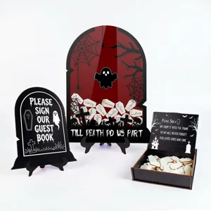 Halloween wedding guest book drop top frame set, tombstone sign and wooden message box decor.
