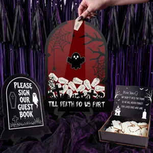 Halloween wedding guest book drop box tombstone wooden sign alternative decor set