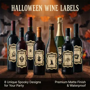Lot d'autocollants pour bouteilles de vin d'Halloween, designs de potions, mat imperméable