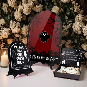 Halloween wedding guest book sign set drop top frame wooden tombstone decor prop