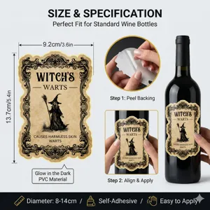 Autocollant de bouteille de vin Halloween, décors lumineux en PVC pour la fête.