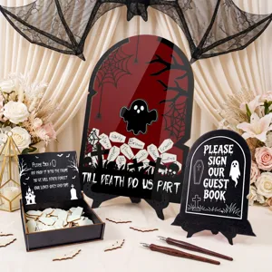 Halloween Wedding Guest Book Drop Box Alternative Tombstone Sign Set Party Decoration