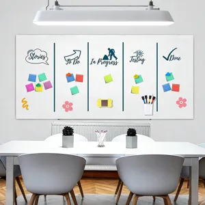 Adesivo murale per lavagna bianca rimovibile con design di pianificatore Kanban per ufficio e casa.