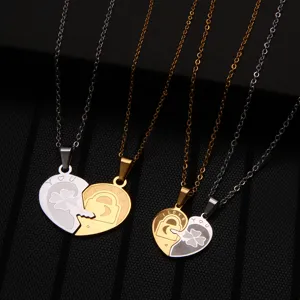 Titanium Steel Heart Key Puzzle Couple Necklace Set Stainless Steel Matching Pendants Jewelry Gift For Lovers
