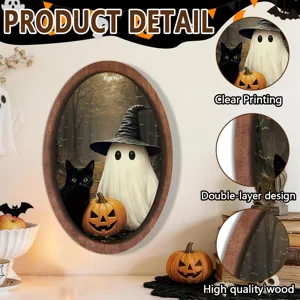Halloween ghost wooden photo frame painting vintage 3D hanging sign holiday wall decoration
