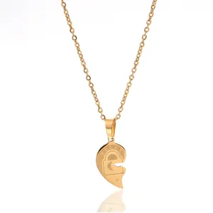 Stainless steel heart puzzle lock key couple necklace pendant gold fashion jewelry gift