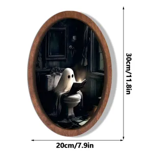 Halloween fantome cadre photo bois retro decoration murale drole effrayant salle de bain signe.