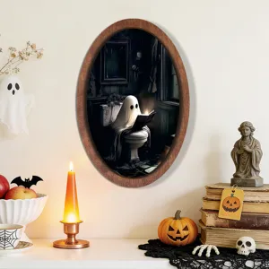 Halloween fantome cadre photo en bois art mural gothique effrayant decor de salle de bain