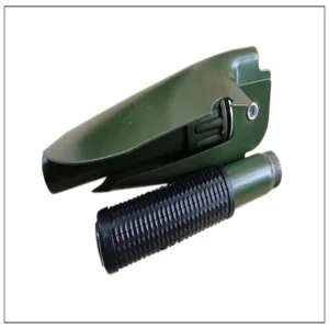 Compact folding military shovel with anti-slip handle, durable outdoor camping entrenching tool.