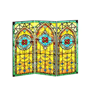 Vue détaillée du mini paravent pliable en acrylique translucide avec art floral coloré.