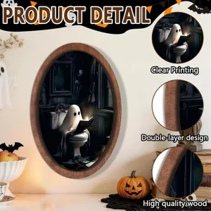 Halloween fantôme cadre photo en bois vintage ovale décoration murale effrayante salle de bain