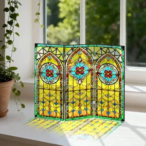 Mini paravent pliable en acrylique vitrail decoration de table separateur transparent