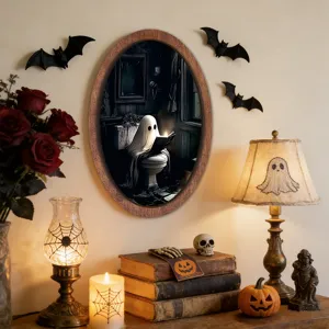 Halloween cadre photo en bois tenture murale rétro fantôme lecture peinture décor autocollant