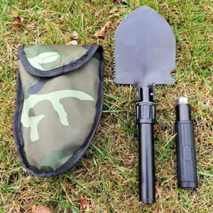 Portable folding military shovel multi-functional outdoor camping survival tool set kit with case