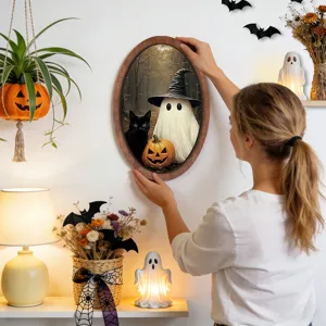 Halloween ghost wooden photo frame painting retro 3d hanging sign holiday wall decoration.