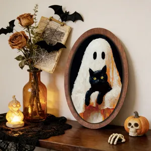 Halloween vintage fantasma gatto nero cornice foto in legno pittura decorazione murale.