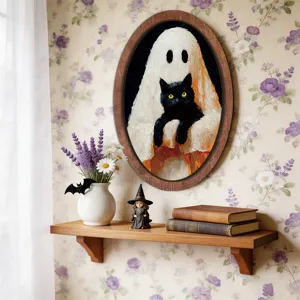 Pittura di cornice in legno con fantasma di Halloween cartello appeso vintage decoro