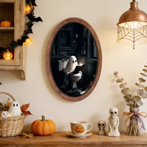 Halloween fantome en bois cadre photo art mural vintage plaque suspendue decoration detail
