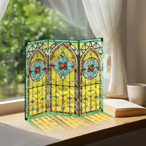 Mini paravent pliant en acrylique vitrail décoration de table rétro fleurs lumière de fenêtre